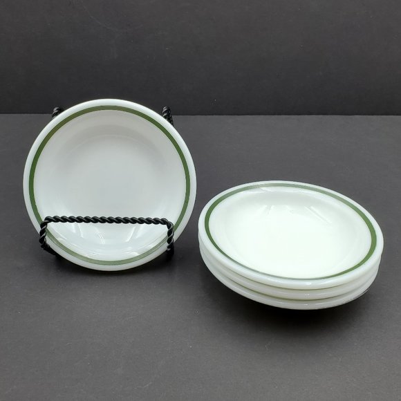Pyrex Tableware by Corning White Berry Sauce Dessert Bowls White Bowl Green Band - Picture 5 of 5